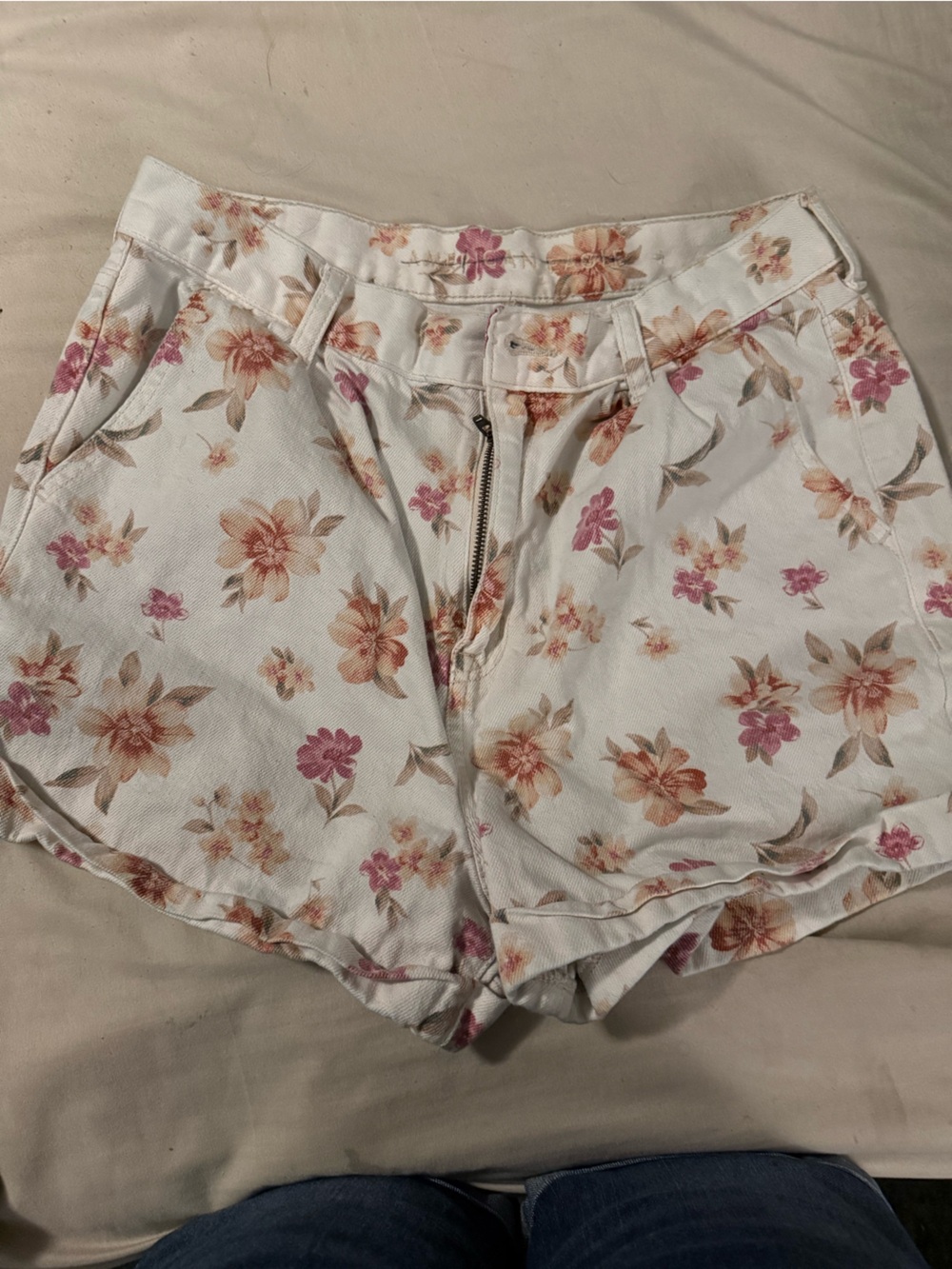 American Eagle Outfitters Cream Floral Zip-Front Top